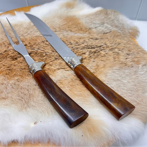Vintage Knife & Fork Carving Set w/ Bakelite Handles Sheffield England Stainless - Picture 2 of 10